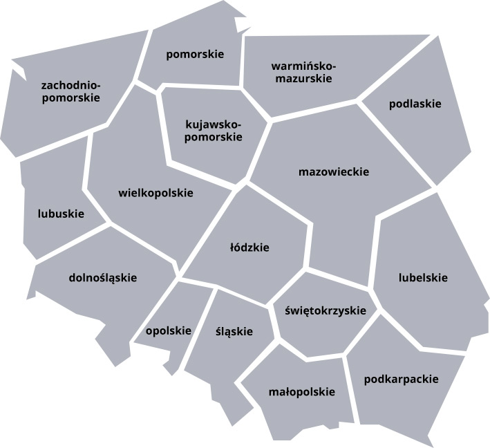 Mapa Polski z województwami